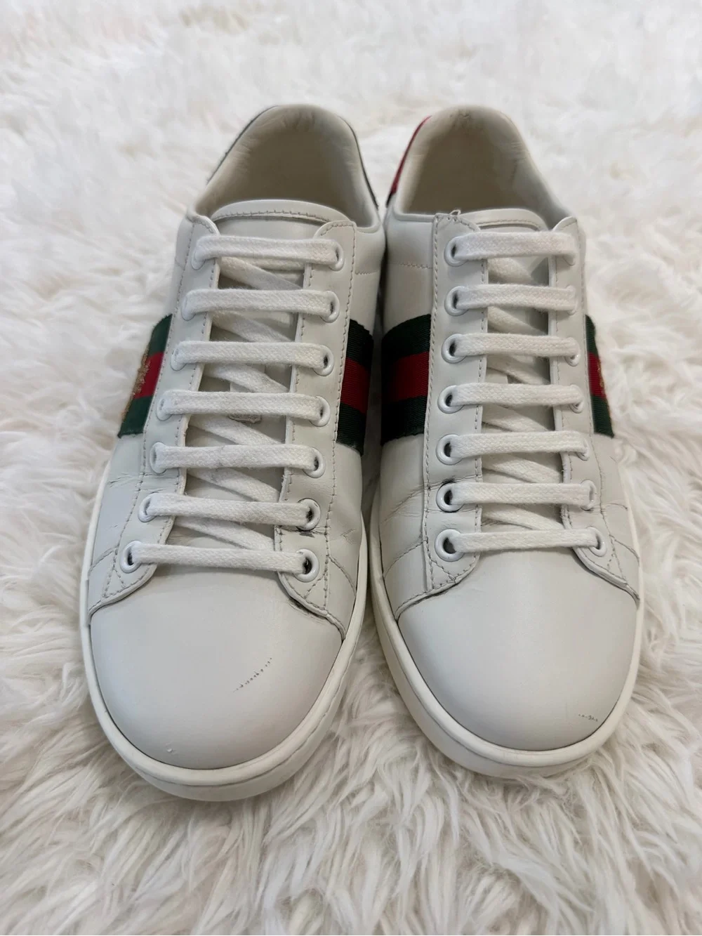 Gucci Ace Women's Sneakers White Leather Web Bee Size 35.5 US 5.5